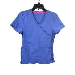 Koi Lite Scrub Top Womens XXS Blue Slim Fit Dobby Stretch Lightweight Zipper